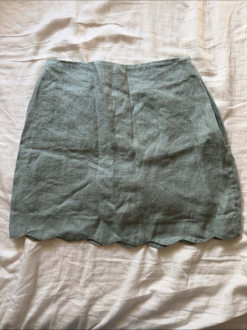 Womens Scallop Hem Linen Mini Skort - Sage Green